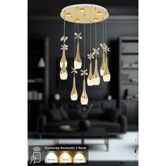 Stewehome Μοντέρνο πολυέλαιο με 9 λάμπες led και τηλεχειριστήριο για σαλόνι 50x50x91 cm 543646 |  Οροφής στο espiti