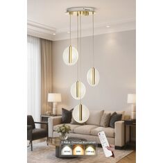 Stewehome Μοντέρνο πολυέλαιος με 4 λαμπτήρες led και ρύθμιση φωτεινότητας με τηλεχειριστήριο για σαλόνι από μέταλλο με χρυσή επιχρ 30x60x81 cm 954145 |  Οροφής στο espiti