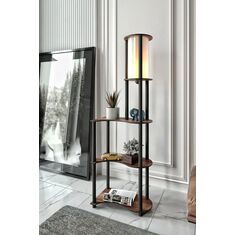 Stewehome Διακοσμητικός φωτιστικός στύλος με ράφι από ξύλο καρυδιάς Καφέ 606204 |  Δαπέδου στο espiti