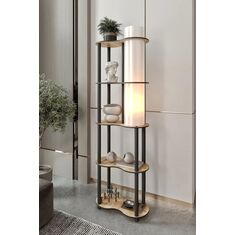 Stewehome Διακοσμητικός φωτιστικός στύλος με ράφι από mdf σαφίρ δρυς Καφέ 24x24x60 cm 819891 |  Δαπέδου στο espiti