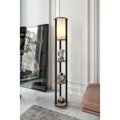 Stewehome Φωτιστικό δαπέδου με ράφι από πεύκο Καφέ 24x24x24 cm 773716 |  Δαπέδου στο espiti