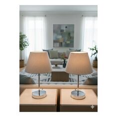 Stewehome Σετ 2 μεταλλικών επιτραπέζιων φωτιστικών με γκρι κωνικό καπέλο και χρωμιωμένη επίστρωση 51204658 |  Επιτραπέζια στο espiti