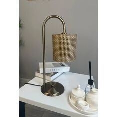 Stewehome Λάμπα τραπεζιού με σώμα arc με πλεκτή ψάθα σε σκούρο καφέ χρώμα με εφέ παλαίωσης Καφέ 16221221 |  Επιτραπέζια στο espiti