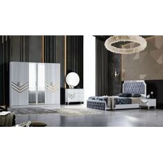 Stewehome Σετ υπνοδωματίου μοντέρνο με ντουλάπα MDF και κρεβάτι με βάση υφασμάτινη κεφαλάρι Λευκό χρυσό 242x54x217 cm 7638164 |  Σέτ Κρεβατοκάμαρας στο espiti