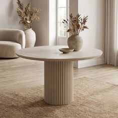 Τραπέζι Hazar Megapap Mdf χρώμα travertine - sandstone Ø119,5x76εκ. |  Τραπέζια στο espiti