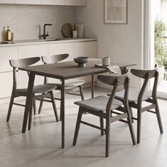Tραπεζαρία Benson - Orlean pakoworld σετ 5τμχ rustic grey-ύφασμα γκρι 120x75x75εκ |  Σετ τραπεζαρίες στο espiti