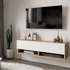 Έπιπλο τηλεόρασης επιτοίχιο Roscoe pakoworld λευκό-oak 100x31.5x29.5εκ |  Έπιπλα τηλεόρασης στο espiti