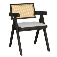 Πολυθρόνα Winslow pakoworld ξύλο rubberwood μαύρο-pvc rattan φυσικό-ύφασμα γκρι |  Πολυθρόνες τραπεζαρίας στο espiti