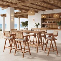 Τραπεζαρία μπαρ Winslow I pakoworld σετ 7τεμ ξύλο rubberwood ανοιχτό καρυδί 120x45x100εκ |  Τραπέζια στο espiti