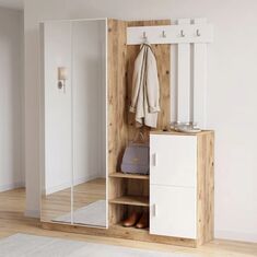 Έπιπλο εισόδου Doorse pakoworld μελαμίνης λευκό-oak 147.5x35x180εκ |  Βιτρίνες - Έπιπλα εισόδου στο espiti