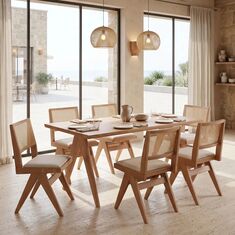 Τραπεζαρία Winslow pakoworld σετ 7τεμ ξύλο rubberwood σε ανοιχτό καρυδί απόχρωση 160x85x75εκ |  Τραπέζια στο espiti