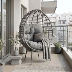 Πολυθρόνα Nestie pakoworld wicker rattan γκρι-μεταλλικό γκρι πόδι-γκρι μαξιλάρι 102x80x155εκ |  Κούνιες στο espiti