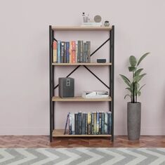 Βιβλιοθήκη Jackrey pakoworld oak μελαμίνης-μαύρο μέταλλο 63x30x114εκ |  Βιβλιοθήκες στο espiti