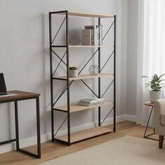Βιβλιοθήκη Tikilmo pakoworld oak μελαμίνης-μαύρο μέταλλο 88x34x180εκ |  Βιβλιοθήκες στο espiti