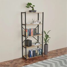 Βιβλιοθήκη Draizy pakoworld oak μελαμίνης-μαύρο μέταλλο 63x30x150εκ |  Βιβλιοθήκες στο espiti