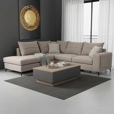 Γωνιακός καναπές δεξιά γωνία Montana pakoworld γκρι-μπεζ ύφασμα με μαξιλάρια σε απόχρωση ανοιχτό γκρι 275x215x93εκ |  Καναπέδες γωνιακοί στο espiti