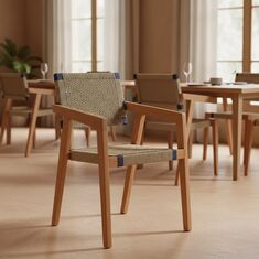 Πολυθρόνα Salama pakoworld σκελετός teak ξύλο σε φυσική απόχρωση και κρεμ-μαύρο pe σχοινί 57x60x85εκ |  Πολυθρόνες κήπου στο espiti