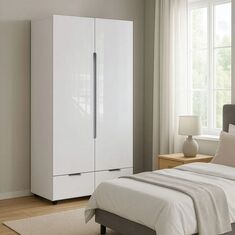 Ντουλάπα δίφυλλη Afina pakoworld mdf σε λευκή glossy απόχρωση 100x57x213εκ |  Ντουλάπες ρούχων στο espiti