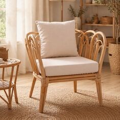 Πολυθρόνα Tania pakoworld φυσικό rattan-λευκό μαξιλάρι 76x76x76εκ |  Πολυθρόνες τραπεζαρίας στο espiti