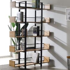 Βιβλιοθήκη Musha pakoworld μέταλλο μαύρο με oak απόχρωση 120x27x185εκ |  Βιβλιοθήκες στο espiti