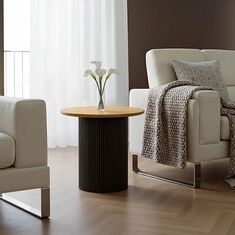 Βοηθητικό τραπέζι Dovel pakoworld mdf σε sonoma -μαύρο μέταλλο Φ50x50εκ |  Τραπεζάκια βοηθητικά στο espiti