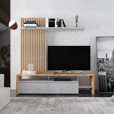 Σύνθετο σαλονιού Neo pakoworld σε oak-γκρι απόχρωση 190x40x200εκ |  Συνθέσεις σαλονιού στο espiti