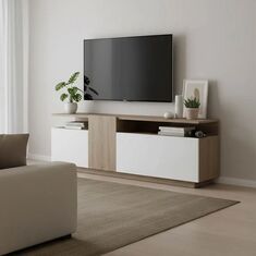 Έπιπλο τηλεόρασης Vendora pakoworld σε sonoma-λευκή απόχρωση 150x29.5x46.3εκ |  Έπιπλα τηλεόρασης στο espiti
