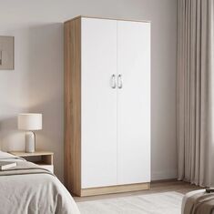 Ντουλάπα δίφυλλη Athos pakoworld σε sonoma-λευκή απόχρωση 80x42x180εκ |  Ντουλάπες ρούχων στο espiti