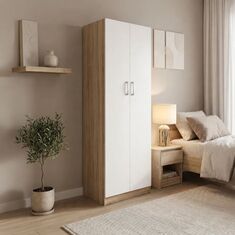 Ντουλάπα δίφυλλη Athos pakoworld σε sonoma-λευκή απόχρωση 60x42x180εκ |  Ντουλάπες ρούχων στο espiti