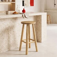 Σκαμπό μπαρ Nusiwo pakoworld teak ξύλο σε φυσική απόχρωση Φ35x70εκ |  Σκαμπώ μπαρ στο espiti