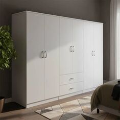 Ντουλάπα εξάφυλλη Athos I pakoworld λευκή 240x42x180εκ |  Ντουλάπες ρούχων στο espiti