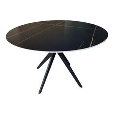 Τραπέζι Orbital pakoworld sintered stone μαύρη όψη μαρμάρου με μαύρα μεταλλικά πόδια Φ120x76εκ |  Τραπέζια στο espiti