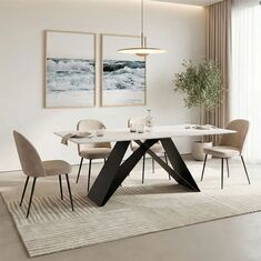 Τραπέζι Mapele pakoworld sintered stone λευκή όψη μαρμάρου με μαύρα μεταλλικά πόδια 180x90x75εκ |  Τραπέζια στο espiti