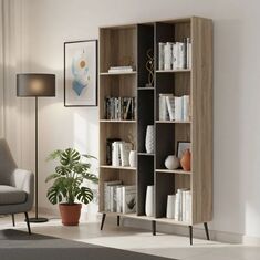 Βιβλιοθήκη Zezan pakoworld σε sonoma-ανθρακί απόχρωση 114x30x200.5εκ |  Βιβλιοθήκες στο espiti