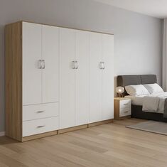 Ντουλάπα εξάφυλλη Athos I pakoworld sonoma-λευκό 240x42x180εκ |  Ντουλάπες ρούχων στο espiti