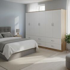 Ντουλάπα εξάφυλλη με συρτάρια Athos pakoworld sonoma-λευκό  240x42x180εκ |  Ντουλάπες ρούχων στο espiti