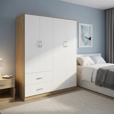 Ντουλάπα τετράφυλλη Athos pakoworld sonoma-λευκό 160x42x180εκ |  Ντουλάπες ρούχων στο espiti
