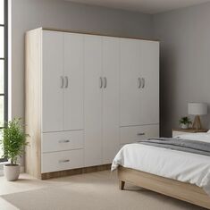 Ντουλάπα εξάφυλλη Athos pakoworld Sonoma-λευκό 200.5x42x180εκ |  Ντουλάπες ρούχων στο espiti