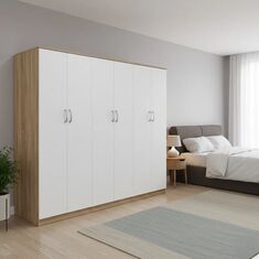 Ντουλάπα εξάφυλλη Athos ΙΙ pakoworld sonoma-λευκή 240x42x180εκ |  Ντουλάπες ρούχων στο espiti