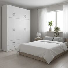 Ντουλάπα τετράφυλλη με πατάρι Athos pakoworld λευκή 160x42x240εκ |  Ντουλάπες ρούχων στο espiti