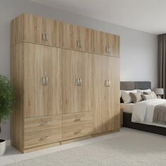 Ντουλάπα εξάφυλλη με πατάρι Athos pakoworld sonoma 240x42x240εκ |  Ντουλάπες ρούχων στο espiti