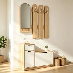 Έπιπλο εισόδου Kenty pakoworld  με καθρέπτη sonoma με λευκό MDF 100x28x110εκ |  Βιτρίνες - Έπιπλα εισόδου στο espiti