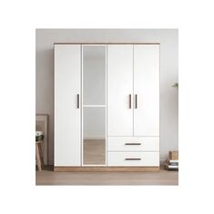 Stewehome Ντουλάπα ρούχων με 4 πόρτες καθρέφτη και συρτάρια κλασικού και μοντέρνου στιλ 144x45x45 cm 93322855 |  Ντουλάπες ρούχων στο espiti