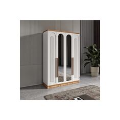 Stewehome Ντουλάπα με 4 πόρτες και καθρέφτη από MDF για υπνοδωμάτιο σκανδιναβικού μοντέρνου στιλ 140x52x52 cm 48659289 |  Ντουλάπες ρούχων στο espiti