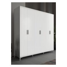 Stewehome Ντουλάπα με 6 πόρτες από MDF λευκή μοντέρνου στιλ 210x52x52 cm 64701613 |  Ντουλάπες ρούχων στο espiti