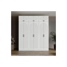 Stewehome Ντουλάπα με 6 πόρτες και επάνω ράφι από MDF για υπνοδωμάτιο μοντέρνου country στιλ 210x52x52 cm 91284222 |  Ντουλάπες ρούχων στο espiti