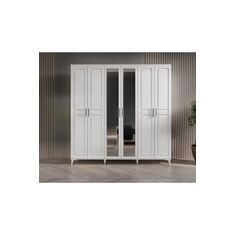 Stewehome Ντουλάπα με 6 πόρτες και καθρέφτη από MDF λευκή μοντέρνου στιλ 210x52x52 cm 50149521 |  Ντουλάπες ρούχων στο espiti
