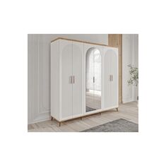 Stewehome Ντουλάπα με 6 πόρτες και καθρέφτη από mdf σκανδιναβικού μοντέρνου στιλ 210x52x52 cm 17280589 |  Ντουλάπες ρούχων στο espiti