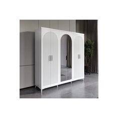 Stewehome Ντουλάπα με 6 πόρτες και καθρέφτη από MDF για υπνοδωμάτιο 210x52x52 cm 67615283 |  Ντουλάπες ρούχων στο espiti