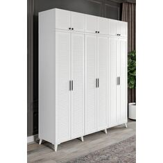 Stewehome Ντουλάπα με 6 πόρτες και επάνω ράφι από MDF για υπνοδωμάτιο μοντέρνου country στιλ 210x52x52 cm 64613486 |  Ντουλάπες ρούχων στο espiti
